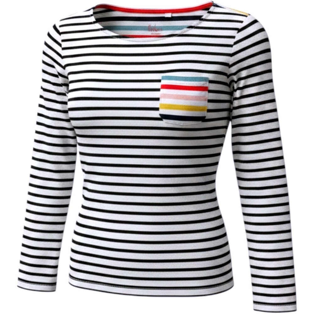 Boden Women Black White Multi Color Striped Long Sleeve Pocket T-Shirt Size US 8